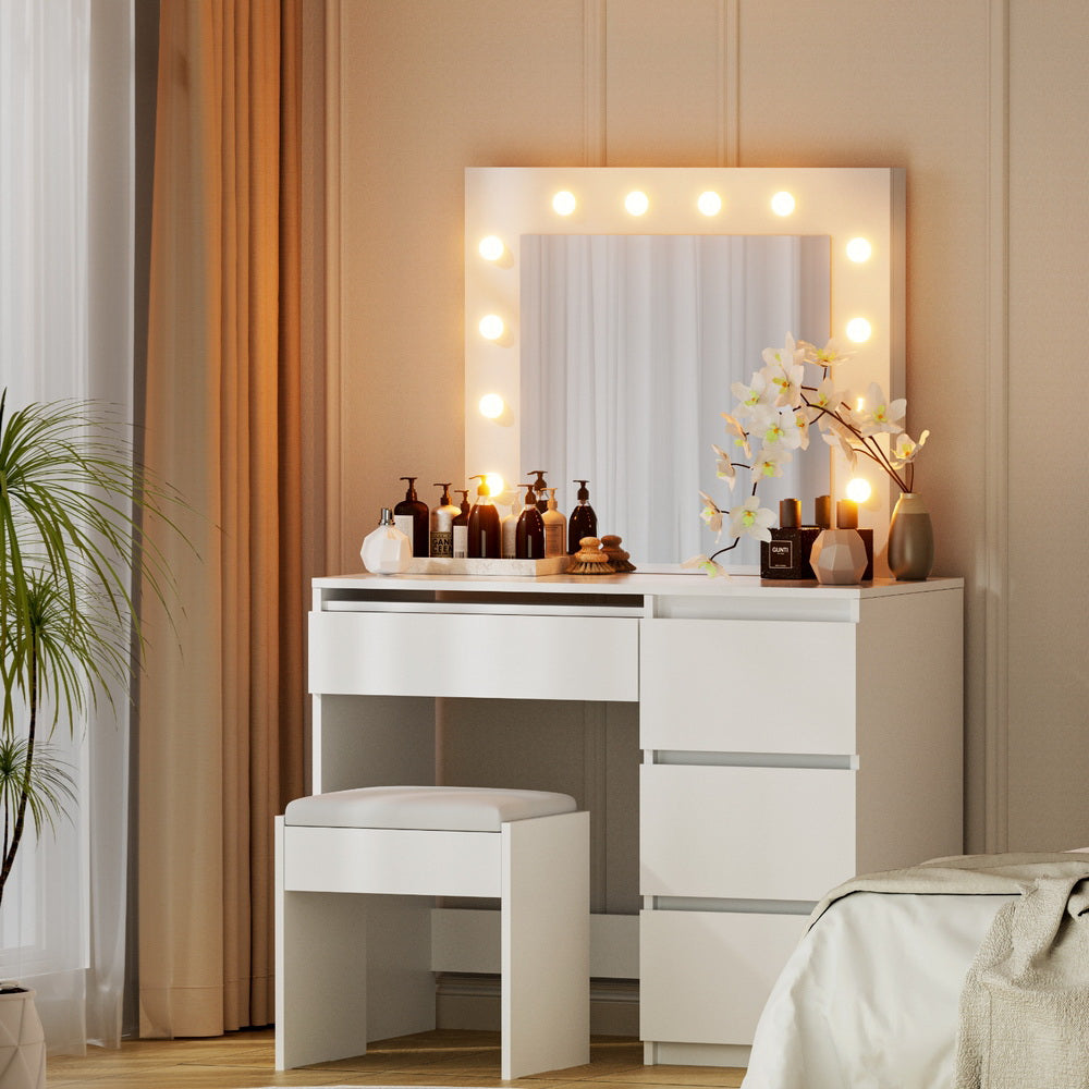Artiss Dressing Table Set Stool 12 Led Bulbs White 7