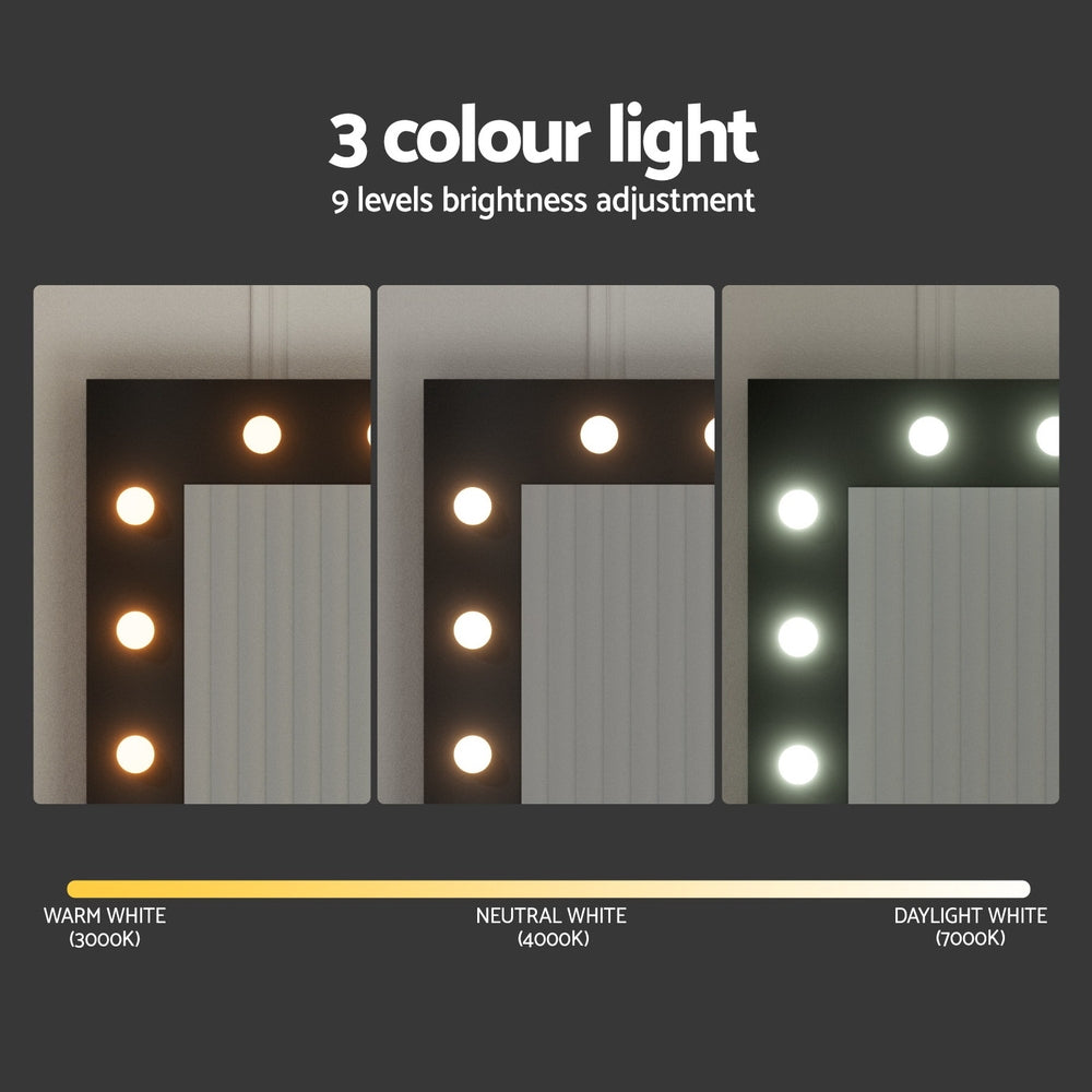 Artiss Dressing Table Set Stool 12 Led Bulbs Black 5