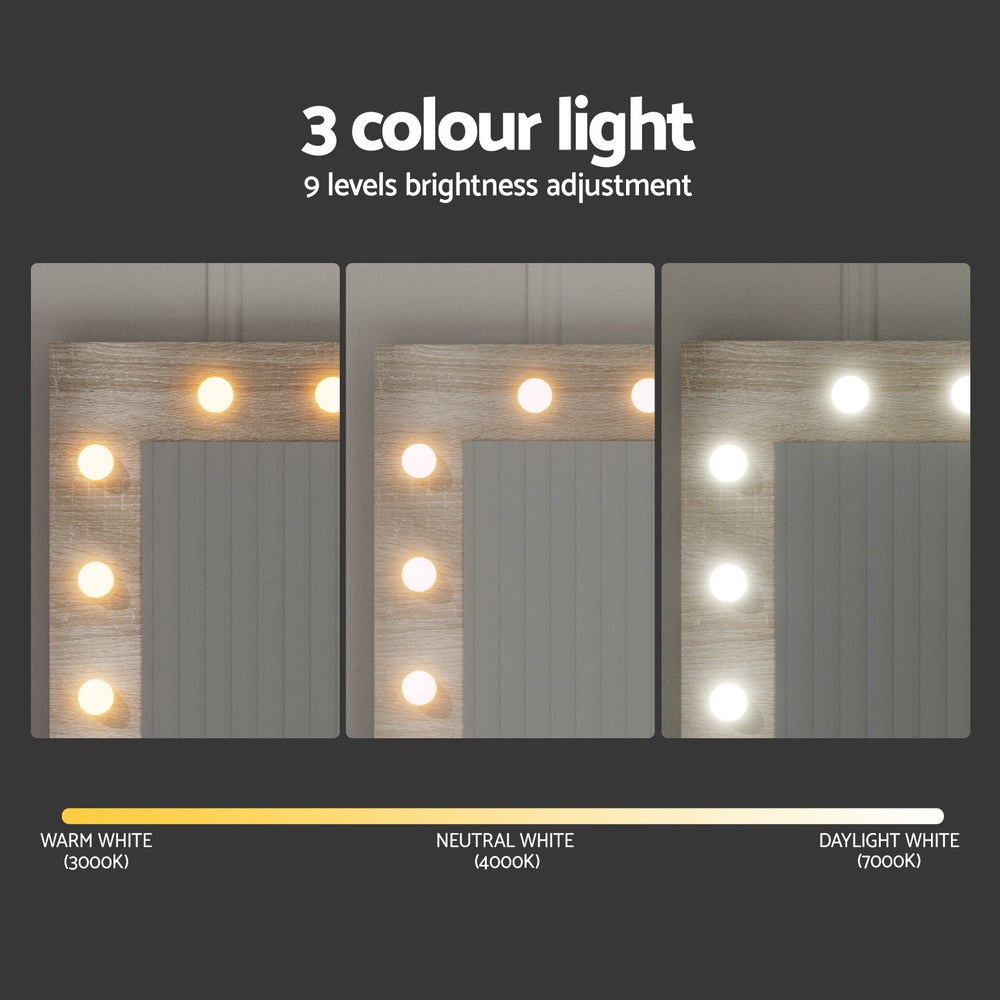 Artiss Dressing Table Set Stool 12 Led Bulbs Wood 4