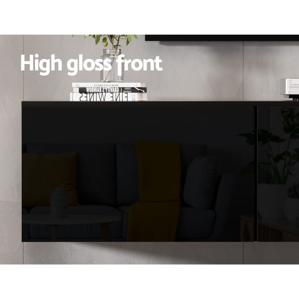 Artiss Floating Entertainment Unit TV Cabinet High Glossy Black 3 Cabinets 200CM 7