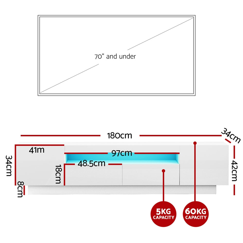 Artiss TV Unit Entertainment Unit Storage Drawer RGB LED 180cm White 4