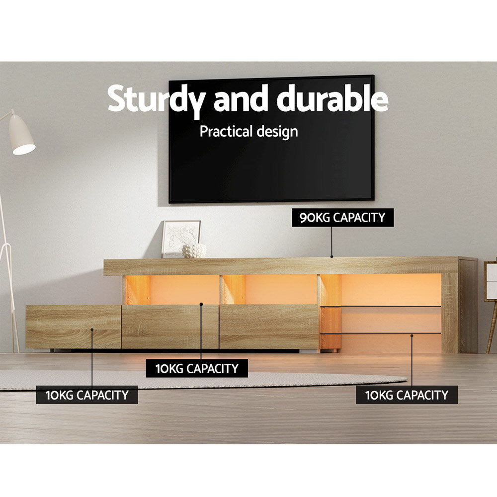 Artiss Entertainment Unit TV Cabinet LED 215cm Pine Caya 8