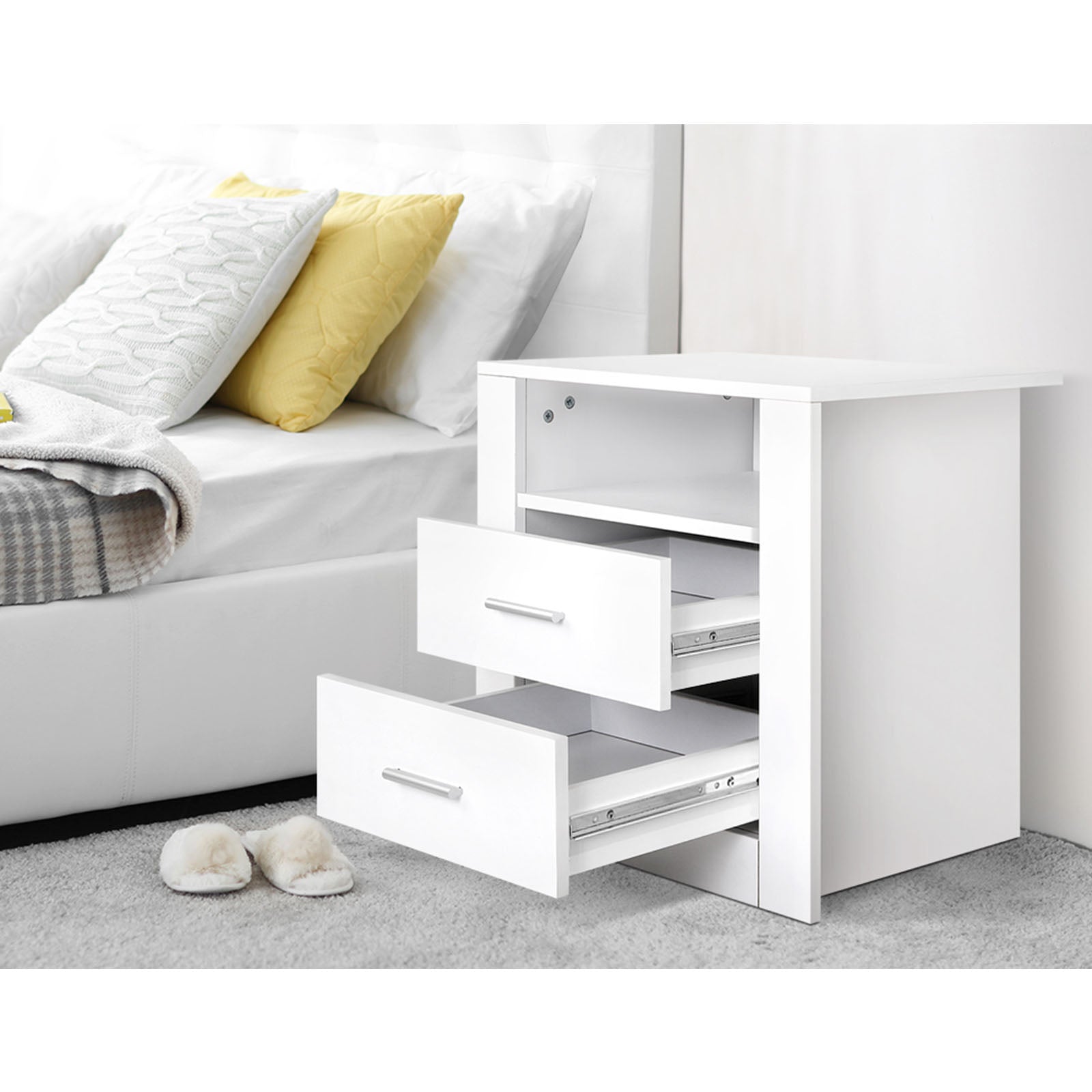Artiss 2 X Bedside Table 2 Drawers with Shelf - TARA White 3