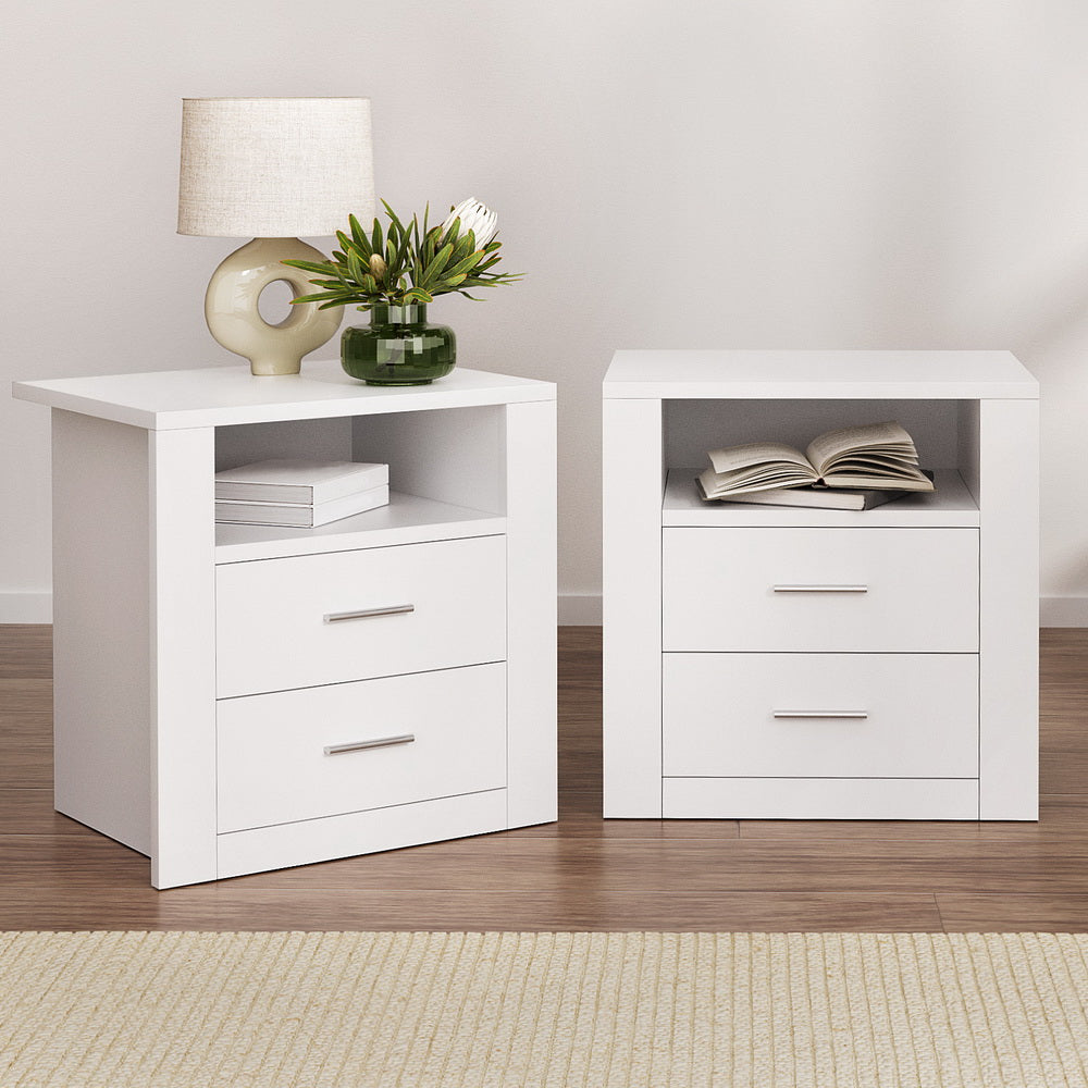 Artiss 2 X Bedside Table 2 Drawers with Shelf - TARA White 8