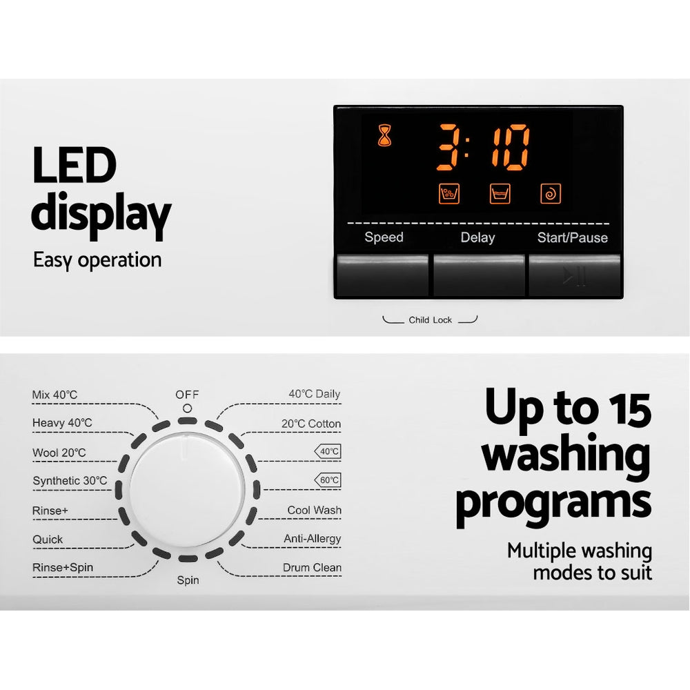 Devanti 8kg Front Load Washing Machine Quick Wash 24h Delay Start Automatic 4