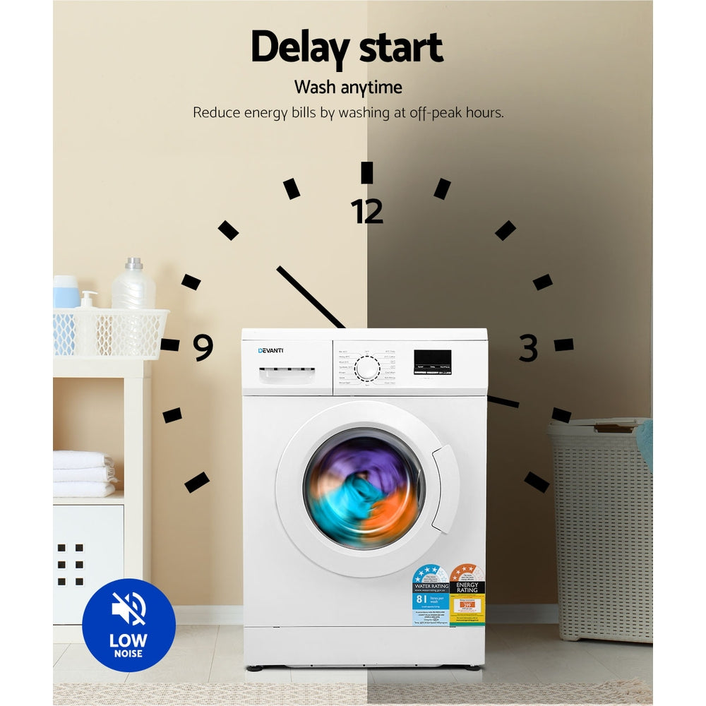 Devanti 8kg Front Load Washing Machine Quick Wash 24h Delay Start Automatic 6