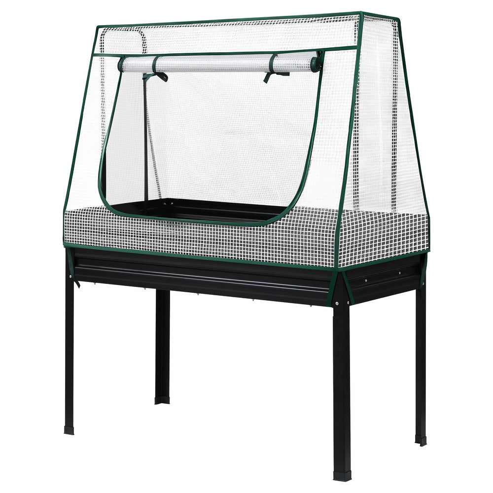Green Fingers Elevated Metal Garden Bed Kit w Mini Greenhouse Cover 116x60cm Stand-Up Height Trellis 8