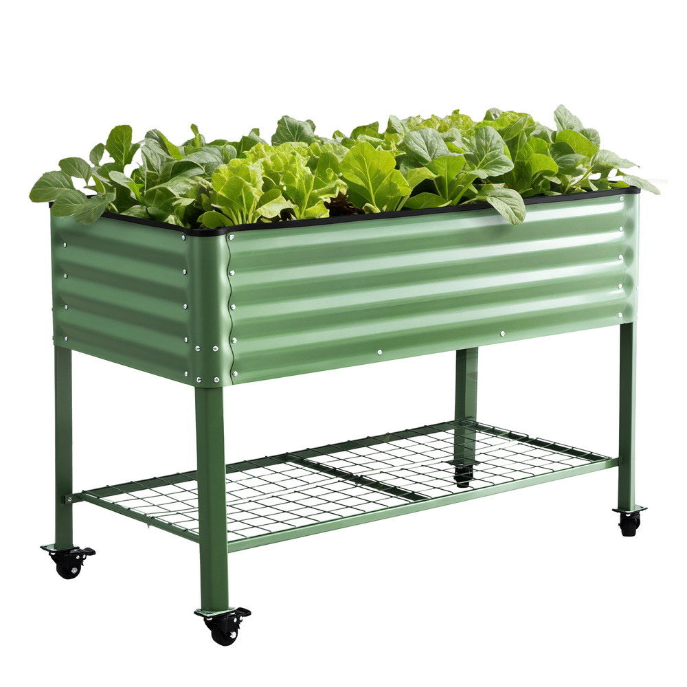 Green Fingers Elevated Raised Garden Bed Kit Mobile w/ Locking Wheels & Storage Shelf 100KG Max Load 115x60x81cm | Galvanized Steel, Portable Green Organizer for Seniors, Patio, Balcony, Vegetables 9