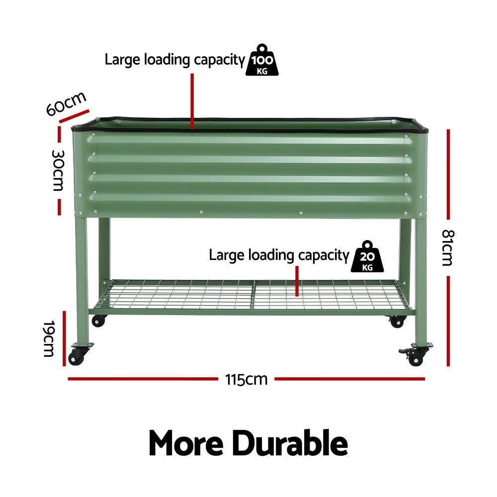 Green Fingers Elevated Raised Garden Bed Kit Mobile w/ Locking Wheels & Storage Shelf 100KG Max Load 115x60x81cm | Galvanized Steel, Portable Green Organizer for Seniors, Patio, Balcony, Vegetables 7