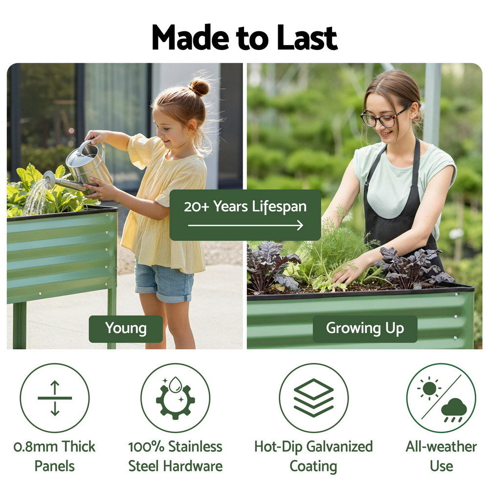 Green Fingers Elevated Raised Garden Bed Kit Mobile w/ Locking Wheels & Storage Shelf 100KG Max Load 115x60x81cm | Galvanized Steel, Portable Green Organizer for Seniors, Patio, Balcony, Vegetables 4