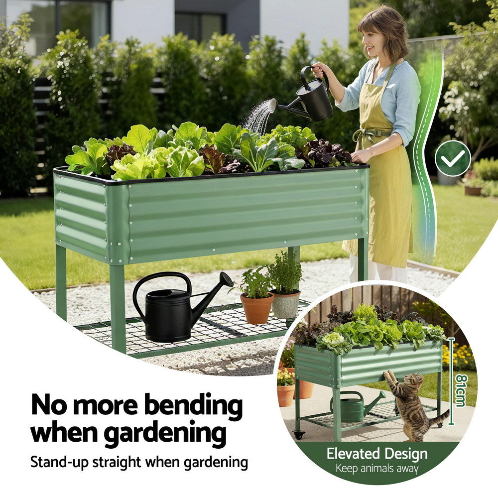 Green Fingers Elevated Raised Garden Bed Kit Mobile w/ Locking Wheels & Storage Shelf 100KG Max Load 115x60x81cm | Galvanized Steel, Portable Green Organizer for Seniors, Patio, Balcony, Vegetables 6