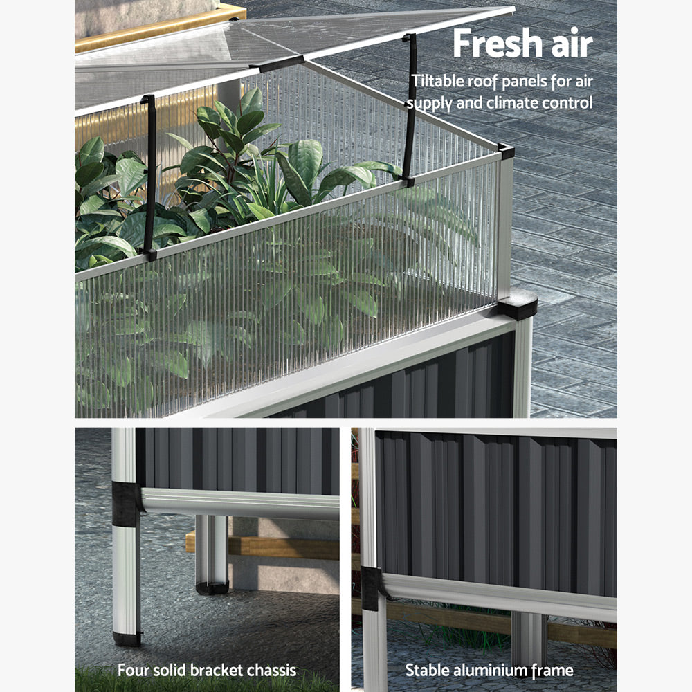 Green Fingers Garden Bed 80x49x74cm Greenhouse Planter Box Raised Galvanised Herb 5