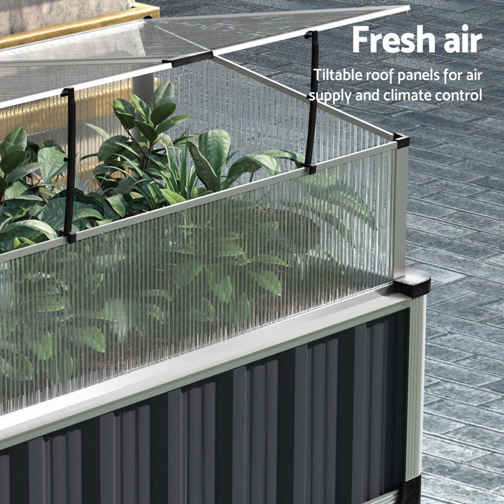 Green Fingers Raised Garden Bed x2 80x49x74cm Greenhouse Planter Box Galvanised Herb 5
