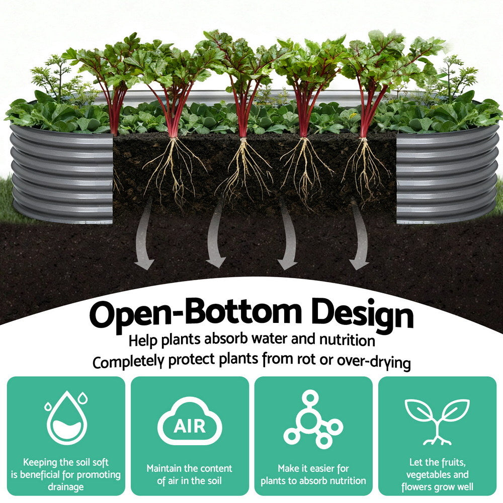 Green Fingers Garden Bed 320X80X42cm Oval Planter Box Raised Container Galvanised 3