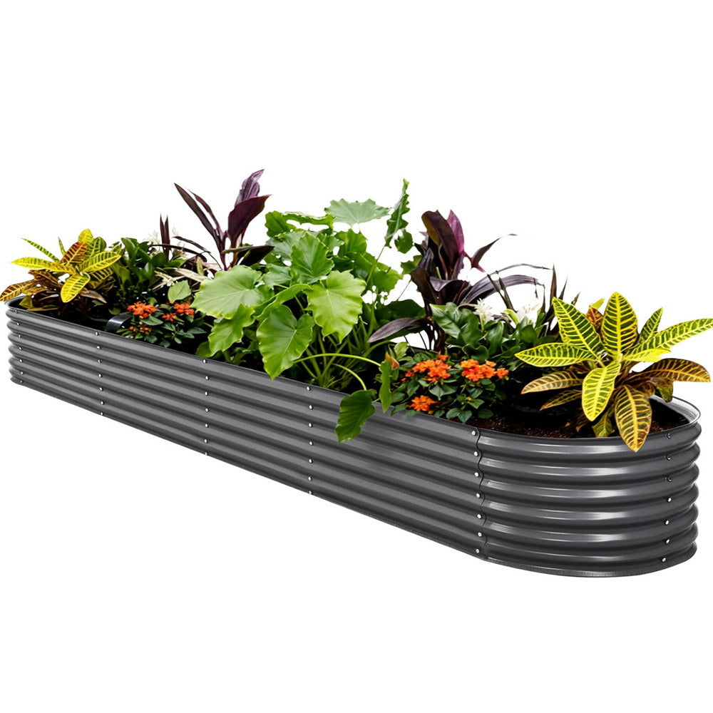 Green Fingers Garden Bed 320X80X42cm Oval Planter Box Raised Container Galvanised 7