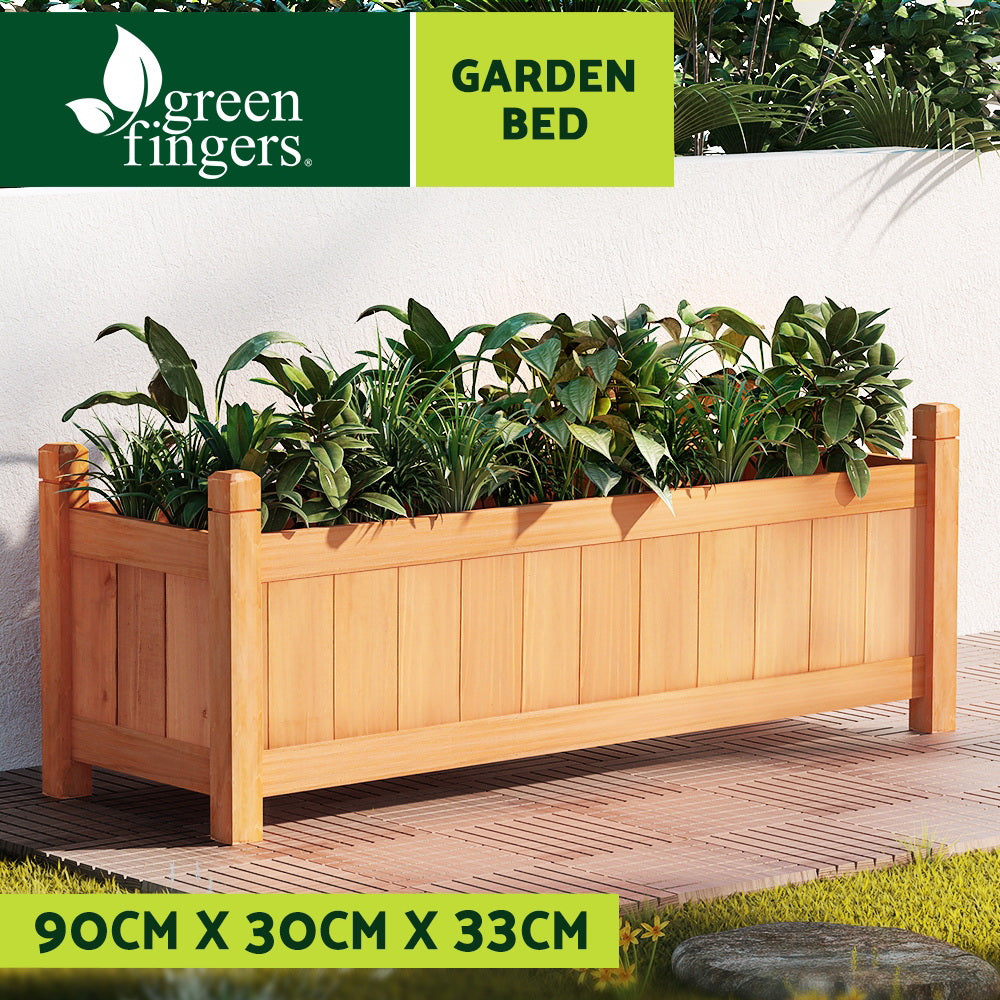 Green Fingers Garden Bed 90x30x33cm Wooden Planter Box Raised Container Growing 3