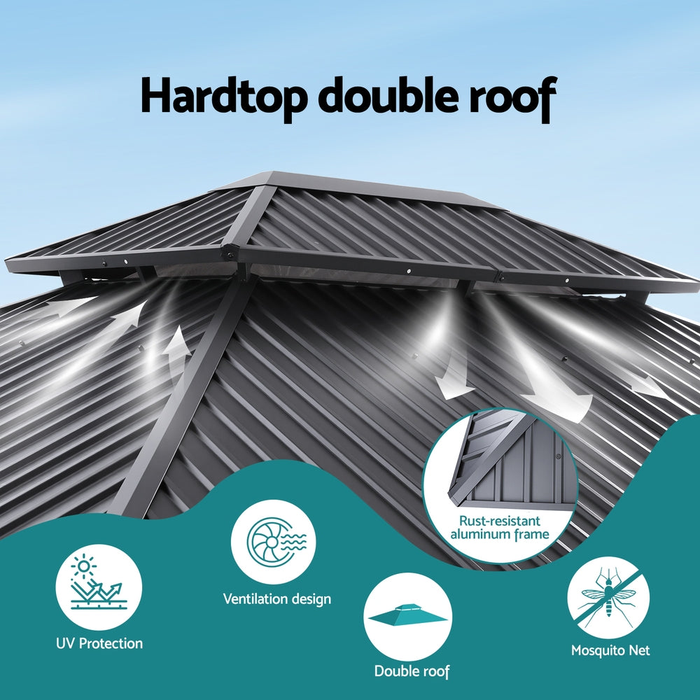 Instahut Gazebo 3x3.65m Canopy Outdoor Steel Frame Patio Tent Curtains Marquee Grey 5