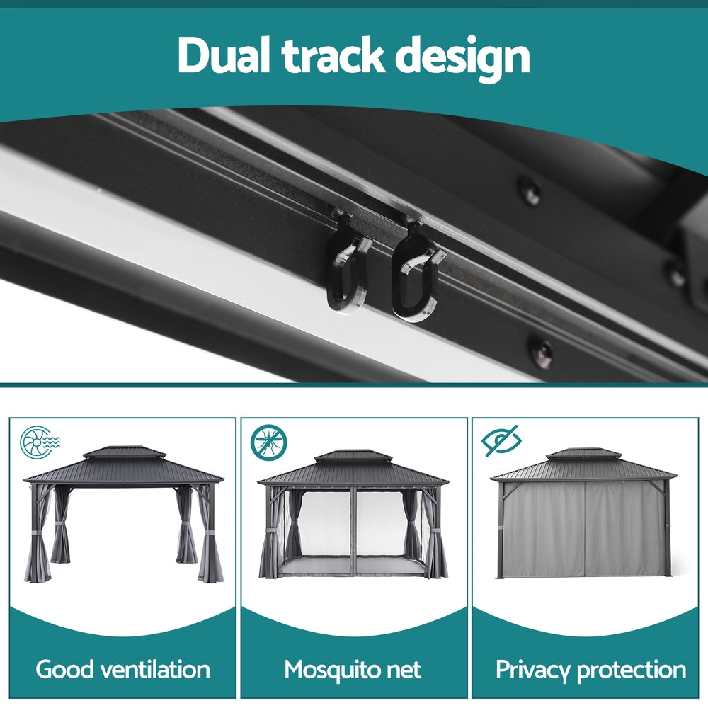 Instahut Gazebo 3x3.65m Canopy Outdoor Steel Frame Patio Tent Curtains Marquee Grey 6