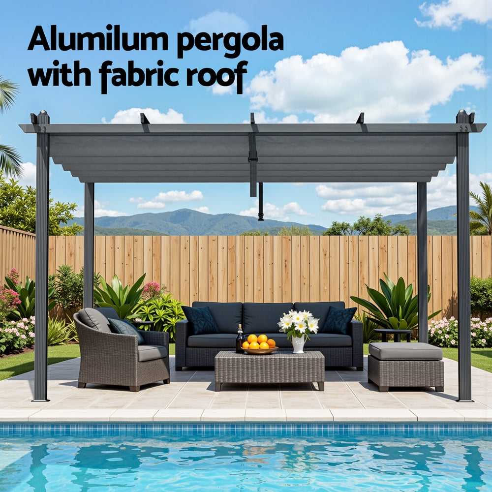 Instahut Gazebo Outdoor Garden Pergola Aluminium Frame Adjustable Canopy 3x4m Grey 4