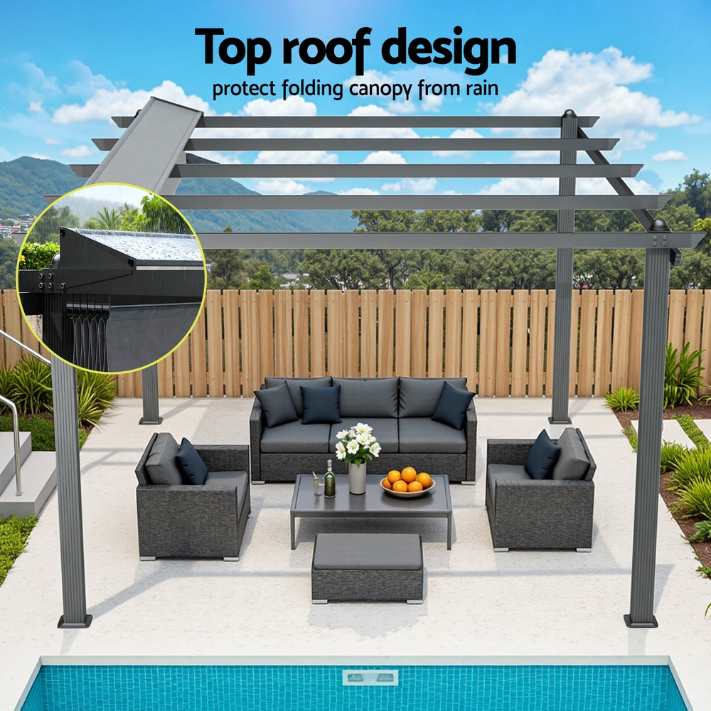Instahut Gazebo Outdoor Garden Pergola Aluminium Frame Adjustable Canopy 3x4m Grey 6
