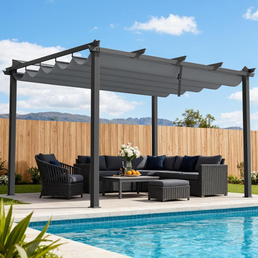 Instahut Gazebo Outdoor Garden Pergola Aluminium Frame Adjustable Canopy 3x4m Grey 7