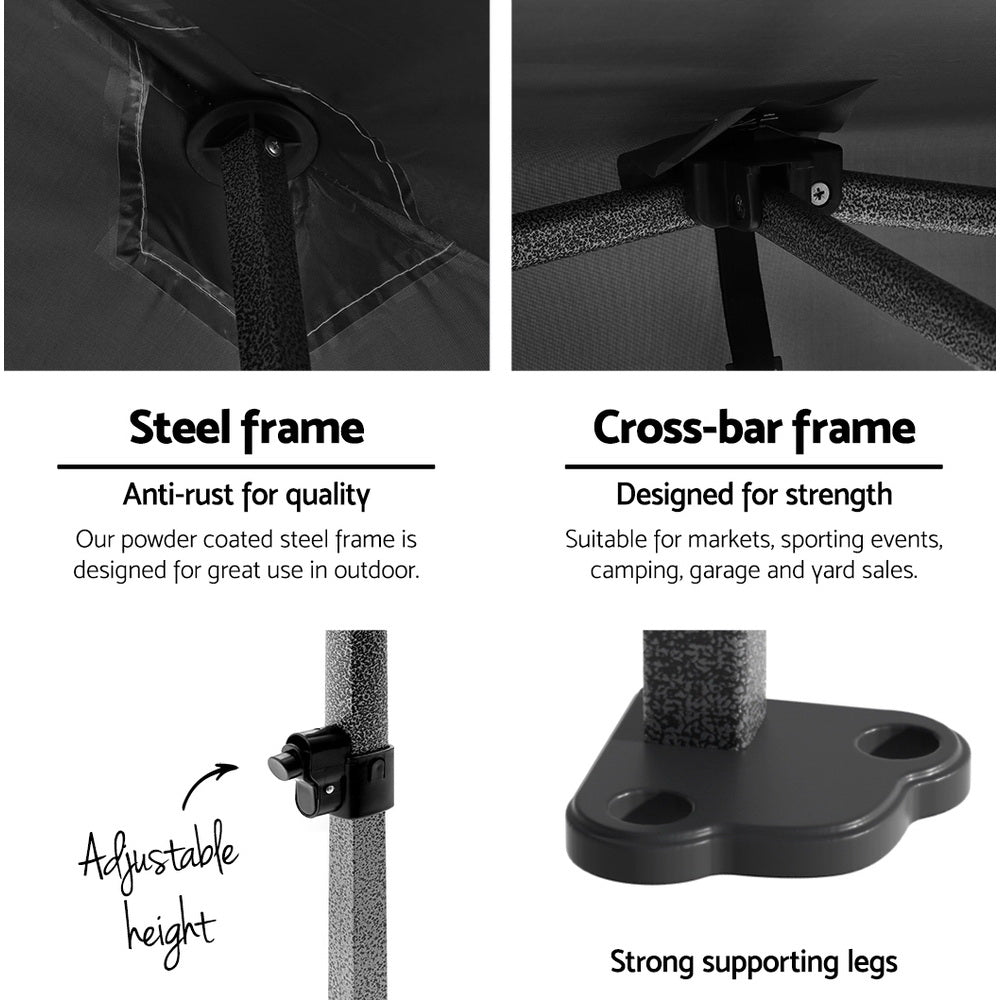 Instahut Gazebo Pop Up Marquee 3x3m Folding Tent Wedding Gazebos 500D Black 4