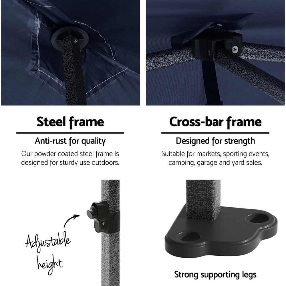 Instahut Gazebo Pop Up Marquee 3x3 Folding Tent Gazebos Camping 500D Oxford Navy 4
