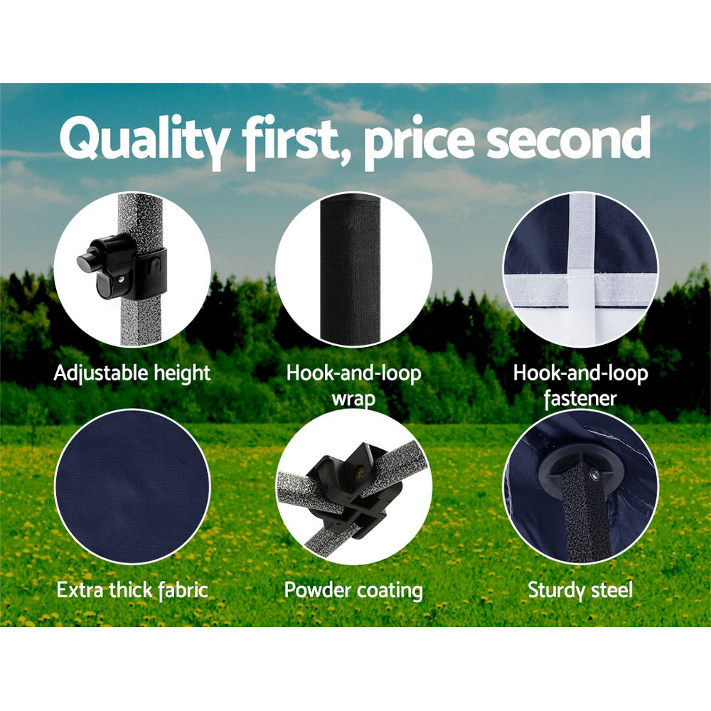 Instahut Gazebo Pop Up Marquee 3x3 Folding Tent Gazebos Camping 500D Oxford Navy 6