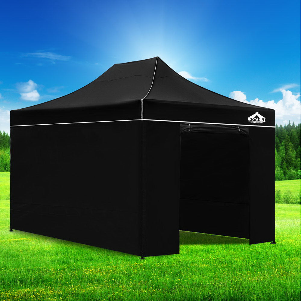 Instahut Gazebo Pop Up Marquee 3x4.5 Folding Tent Wedding Gazebos 500D Black 7