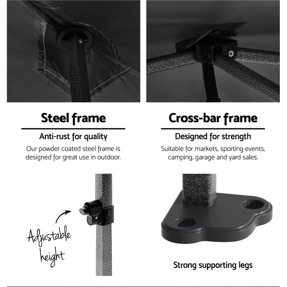 Instahut Gazebo 3x6 Pop Up Marquee Folding Tent Wedding Gazebos Camping Outdoor Shade Canopy Black 4