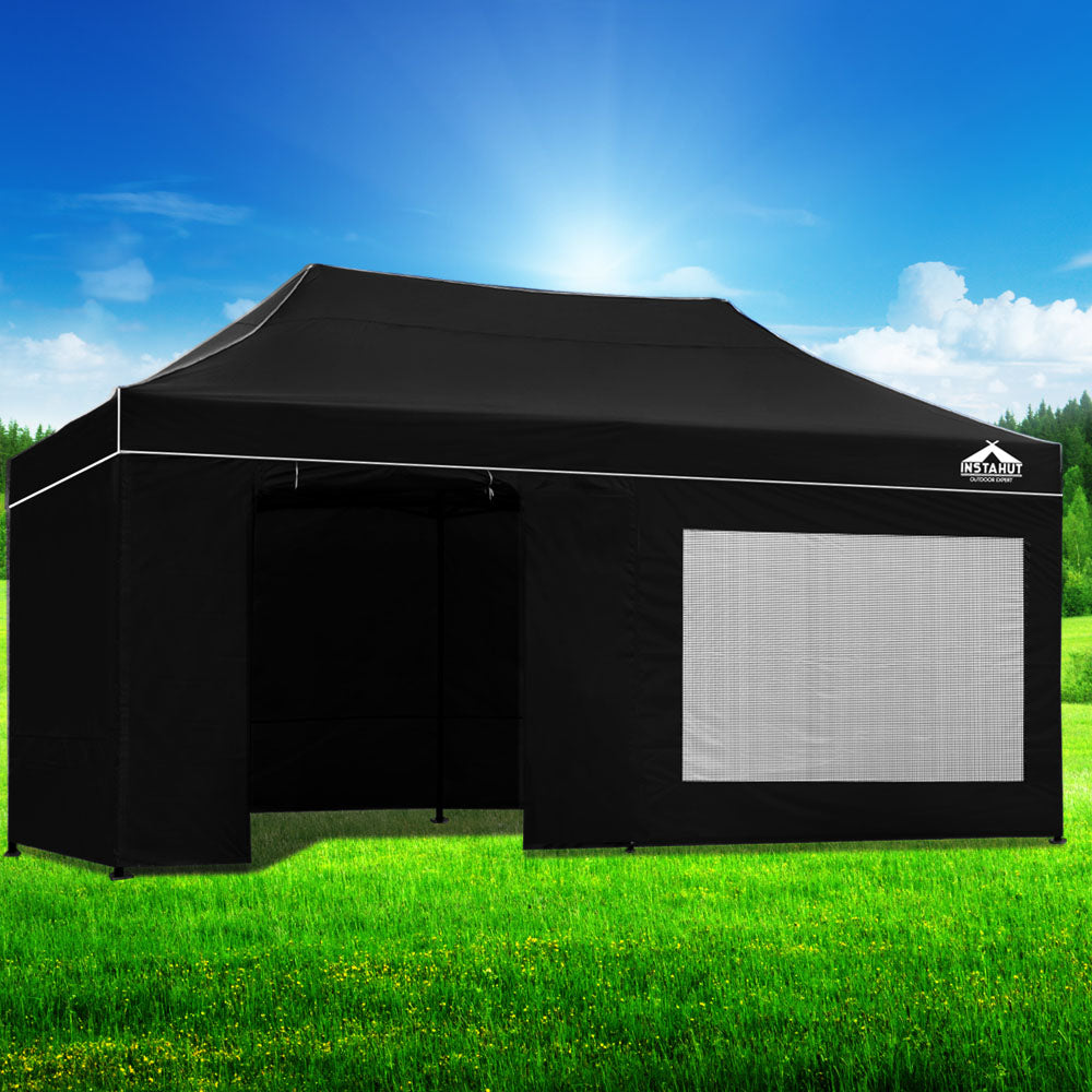 Instahut Gazebo 3x6 Pop Up Marquee Folding Tent Wedding Gazebos Camping Outdoor Shade Canopy Black 7