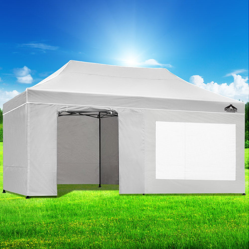 Instahut Gazebo Pop Up Marquee 3x6 Folding Tent Gazebos 500D Oxford Fabric White 7