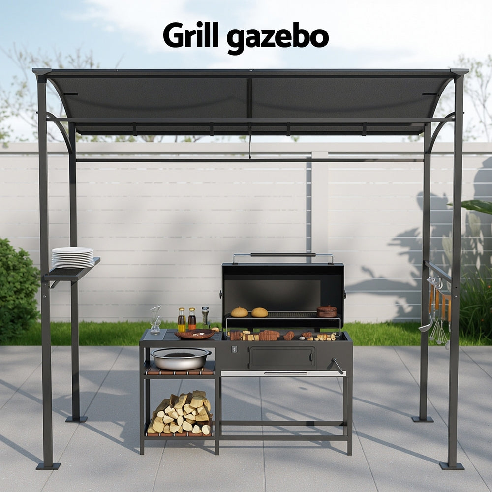 Instahut Gazebo Outdoor BBQ Grill Patio Garden Marquee Shade Shelter Shelf Hooks Grey 4