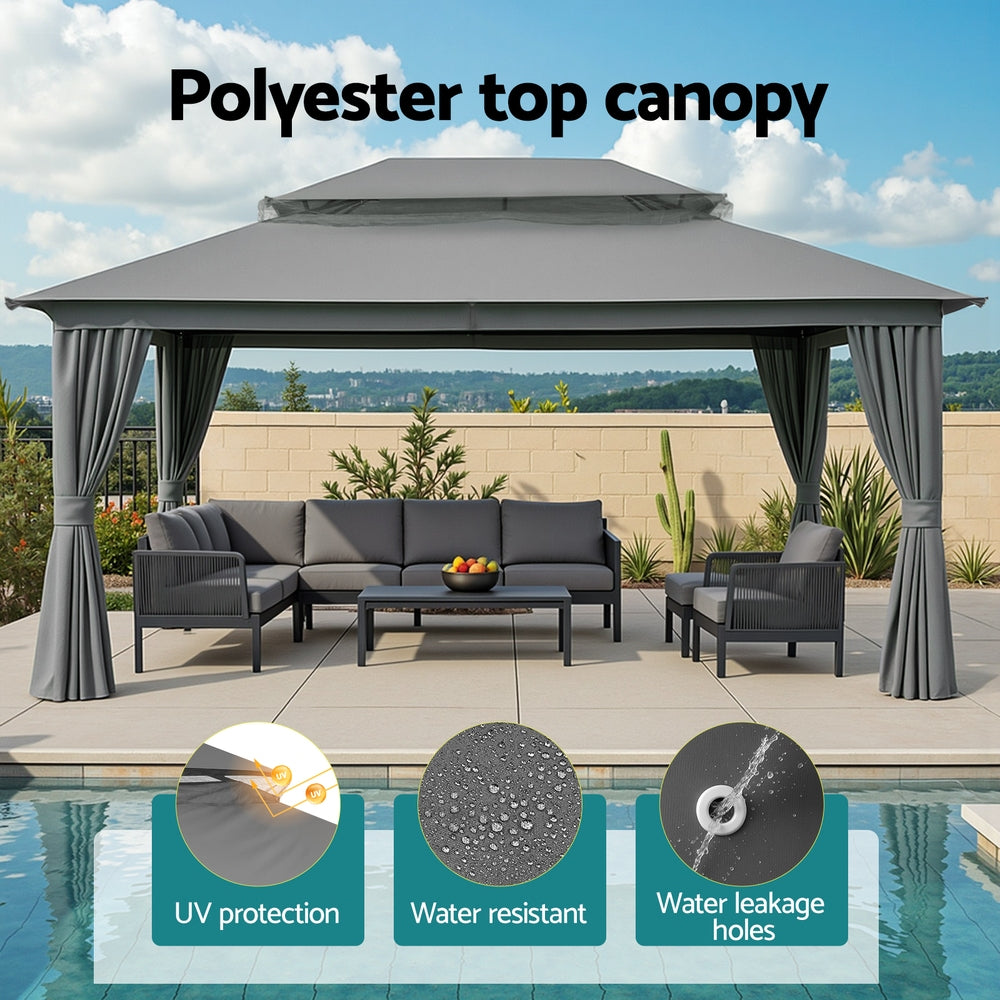 Instahut Gazebo 3x4m Canopy Outdoor Steel Frame Patio Tent Curtains Marquee Grey 4