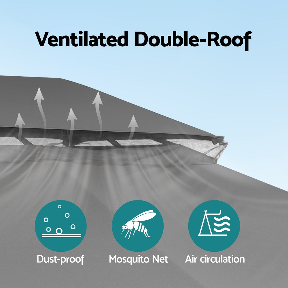 Instahut Gazebo 3x4m Canopy Outdoor Steel Frame Patio Tent Curtains Marquee Grey 5