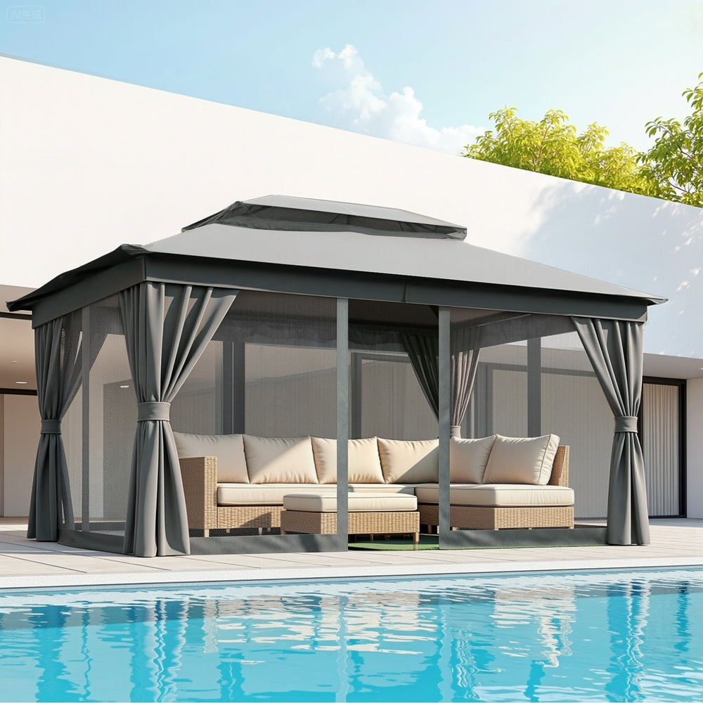 Instahut Gazebo 3x4m Canopy Outdoor Steel Frame Patio Tent Curtains Marquee Grey 7