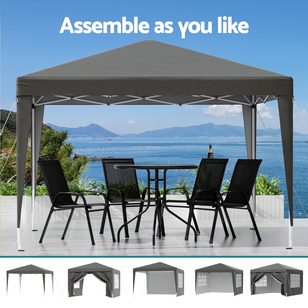 Instahut Gazebo 3x3 Pop Up Marquee Folding Tent Wedding Gazebos Camping Outdoor Shade Canopy Gray 5