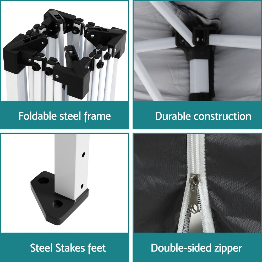 Instahut Gazebo 3x3 Pop Up Marquee Folding Tent Wedding Gazebos Camping Outdoor Shade Canopy Gray 6