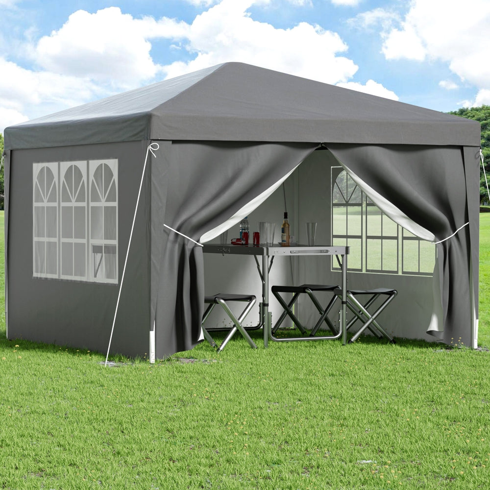 Instahut Gazebo 3x3 Pop Up Marquee Folding Tent Wedding Gazebos Camping Outdoor Shade Canopy Gray 7