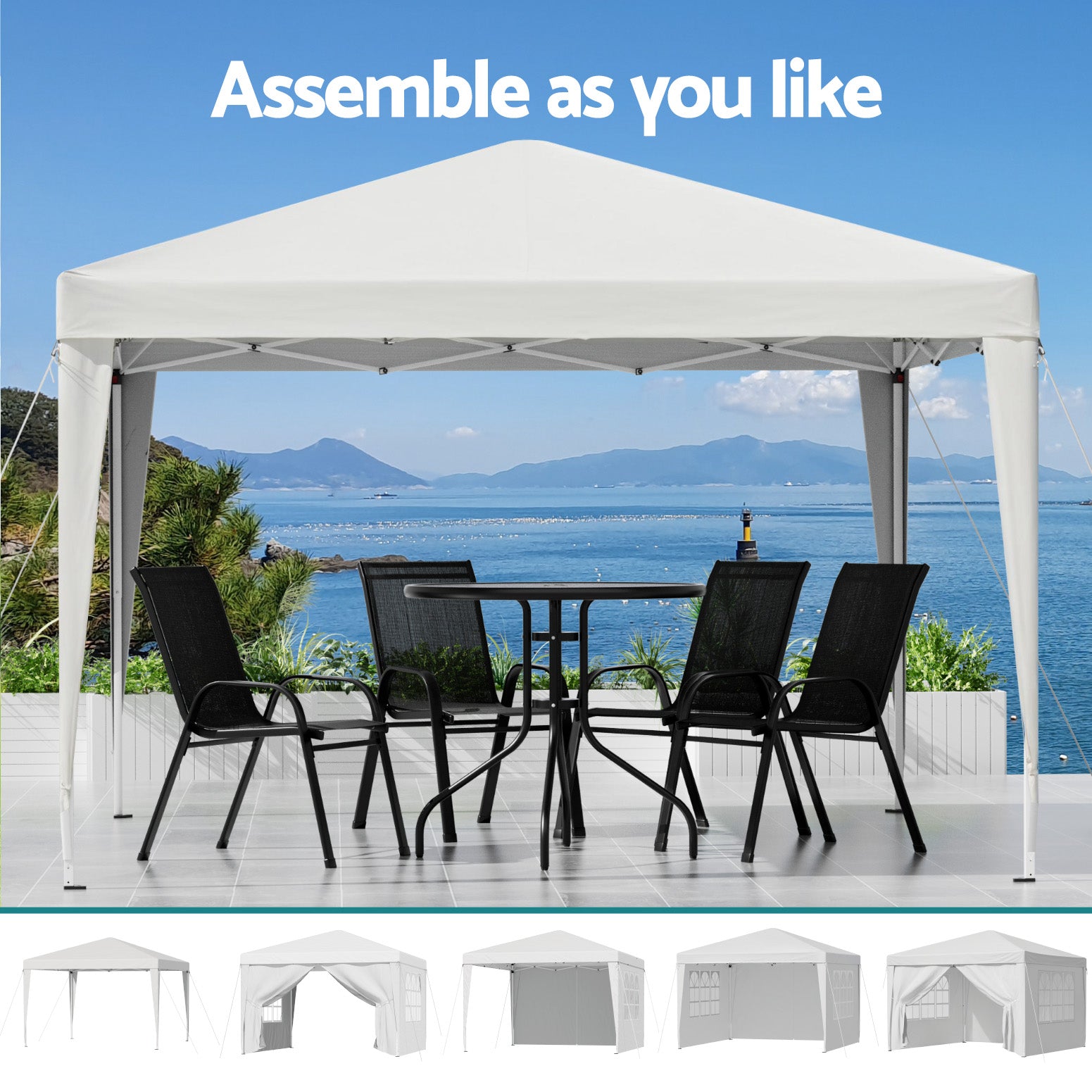 Instahut Gazebo 3x3 Pop Up Marquee Folding Tent Wedding Gazebos Camping Outdoor Canopy White 5