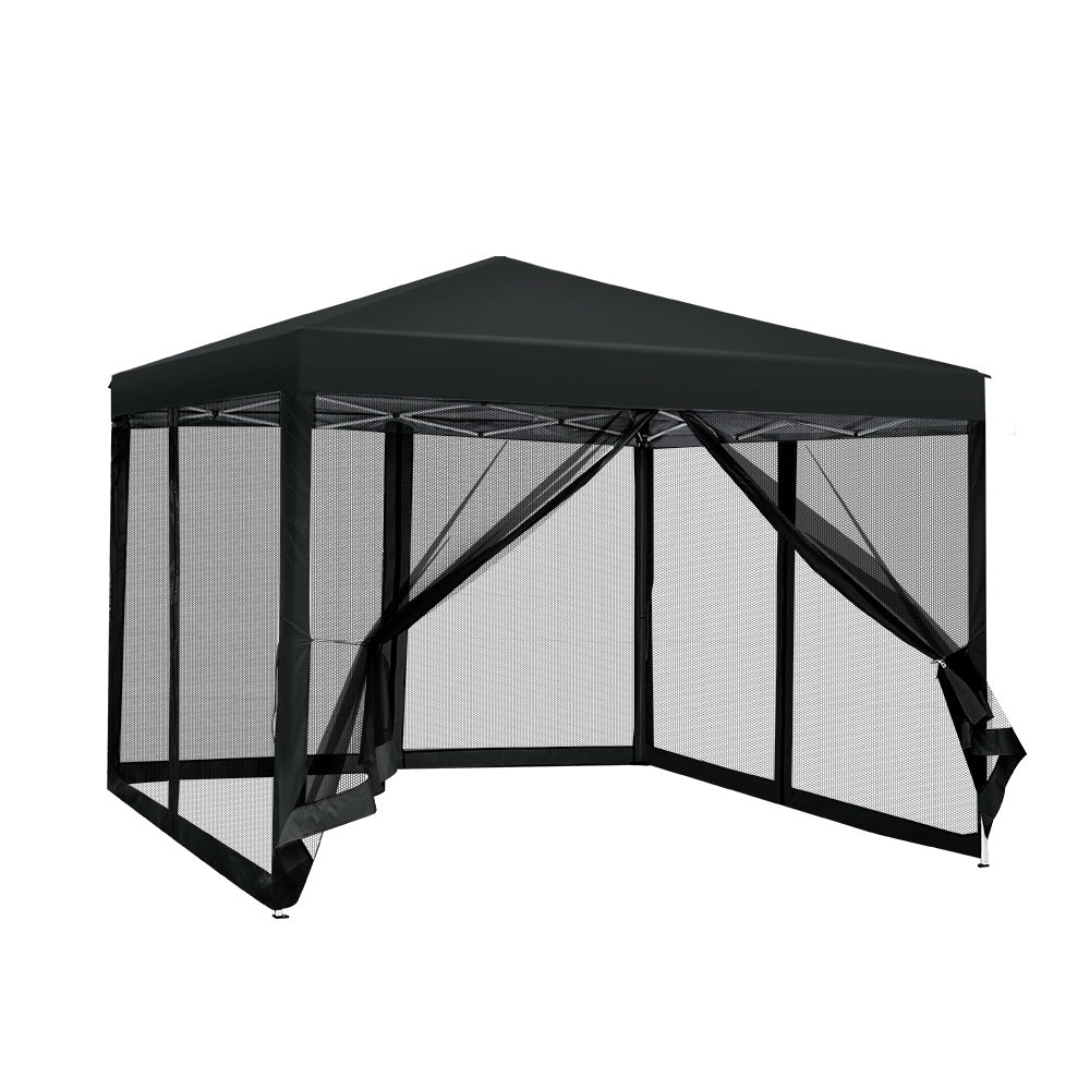 Instahut Gazebo Pop Up Marquee 3x3m Wedding Party Outdoor Camping Tent Canopy Shade Mesh Wall Black 8