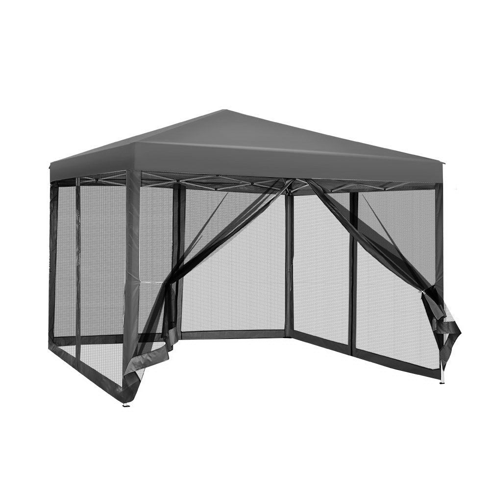 Instahut Gazebo Pop Up Marquee 3x3m Wedding Party Outdoor Camping Tent Canopy Shade Mesh Wall Grey 7