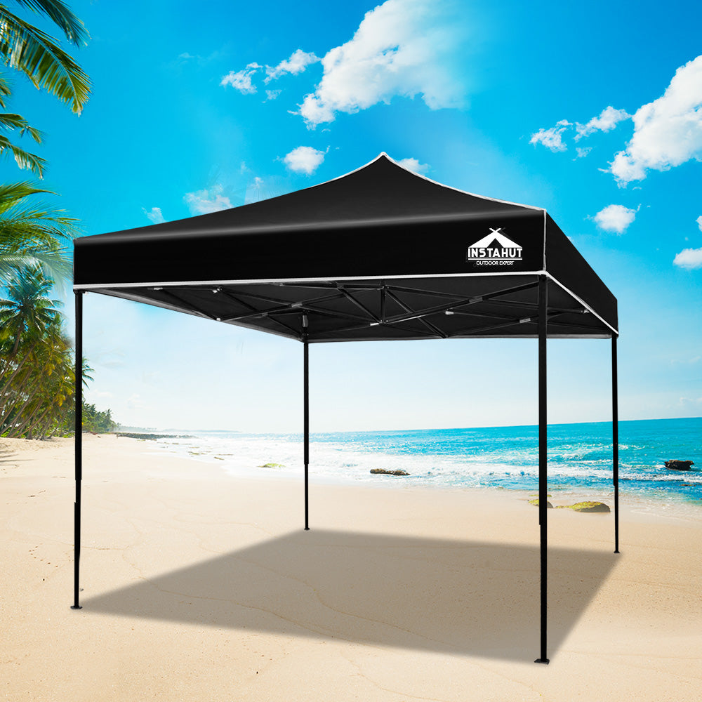 Instahut Gazebo Pop Up Marquee 3x3m Folding Tent Wedding Outdoor Camping Canopy Gazebos Shade Black 7