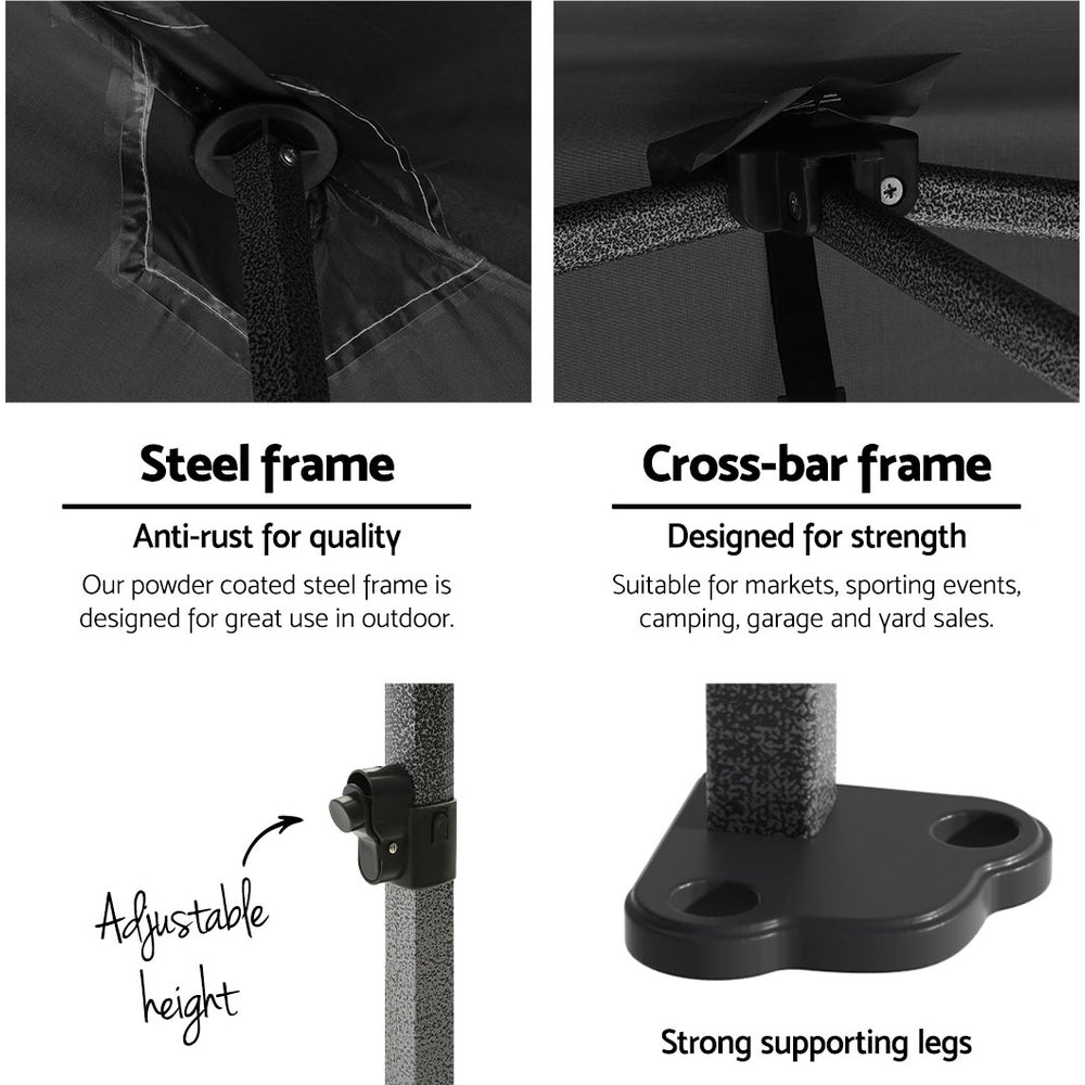 Instahut Gazebo Pop Up Marquee 3x3 Folding 500D Wedding Tent Base Pod Black 4