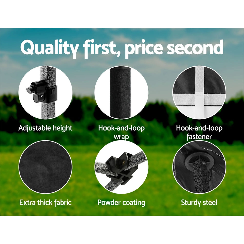 Instahut Gazebo Pop Up Marquee 3x3 Folding 500D Wedding Tent Base Pod Black 5