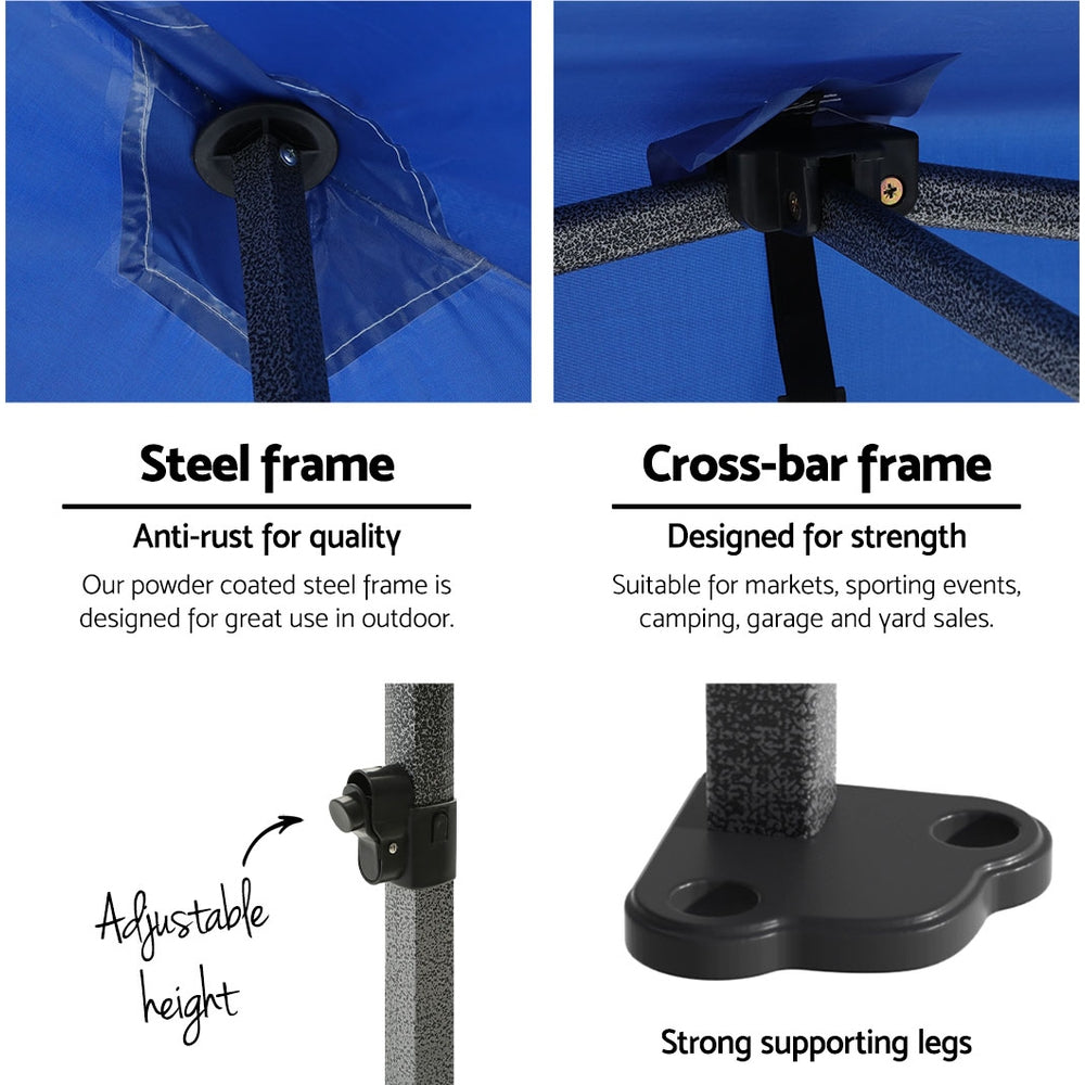Instahut Gazebo Pop Up 3x3m w/Base Podx4 Marquee Folding Outdoor Wedding Camping Tent Shade Canopy Blue 4
