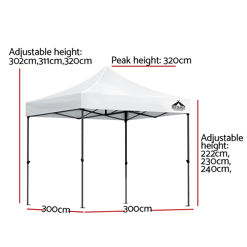 Instahut Gazebo Pop Up 3x3m w/Base Podx4 Marquee Folding Outdoor Wedding Camping Tent Shade Canopy White