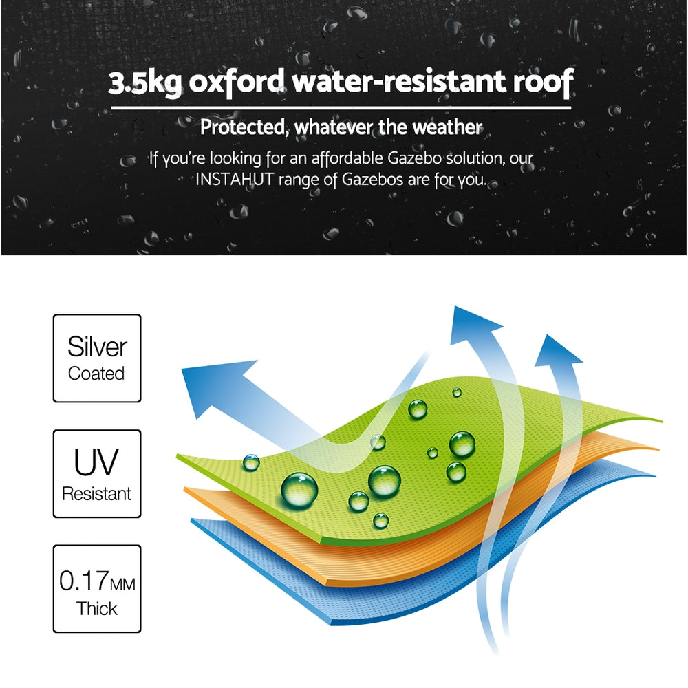 Instahut Gazebo Pop Up Marquee 3x6 Folding Outdoor 500D Tent Base Pod Black 5