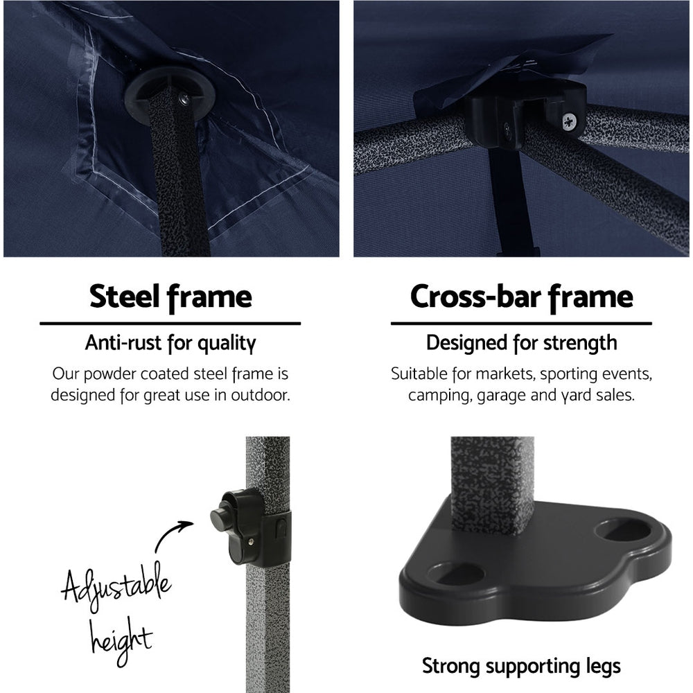Instahut Gazebo Pop Up Marquee 3x6 Folding Tent Wedding 500D Oxford Camping Navy 5