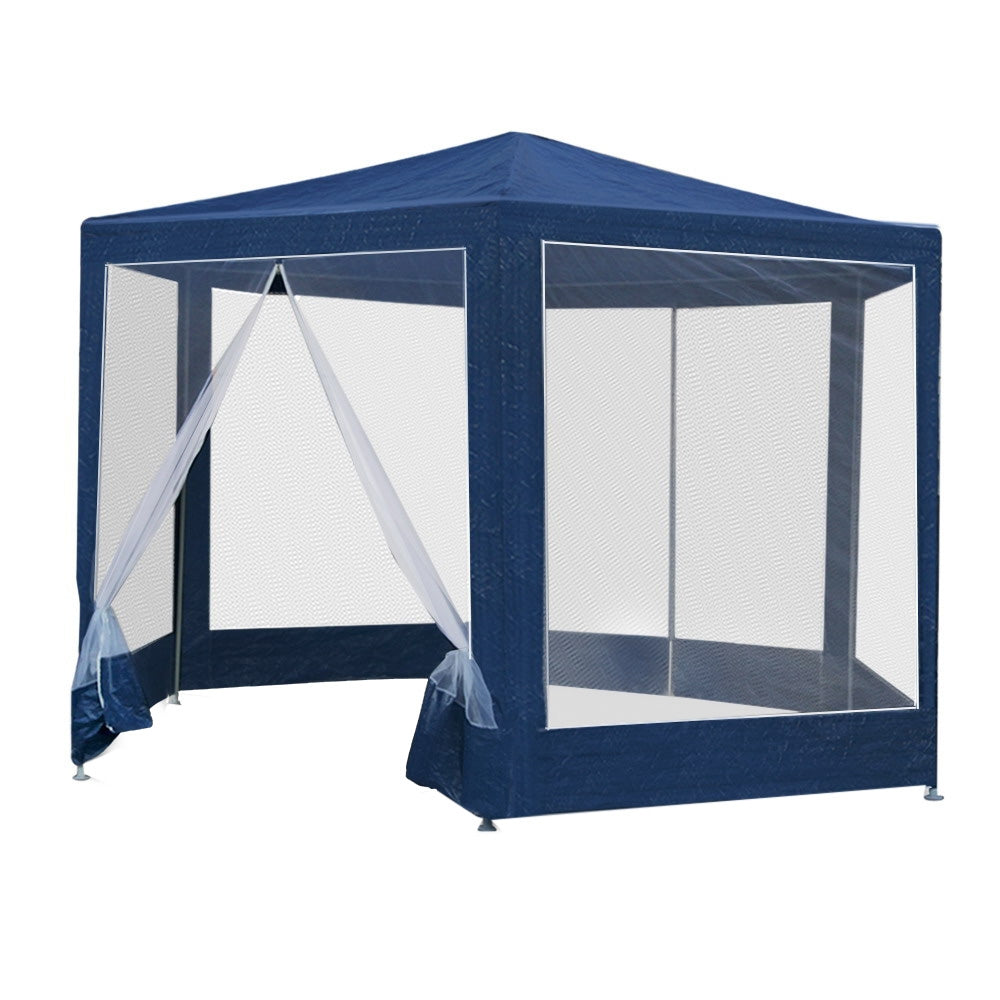 Instahut Gazebo?2x2m Marquee Wedding Party Tent Outdoor Camping Mesh Wall Canopy Shade Gazebos Navy 3